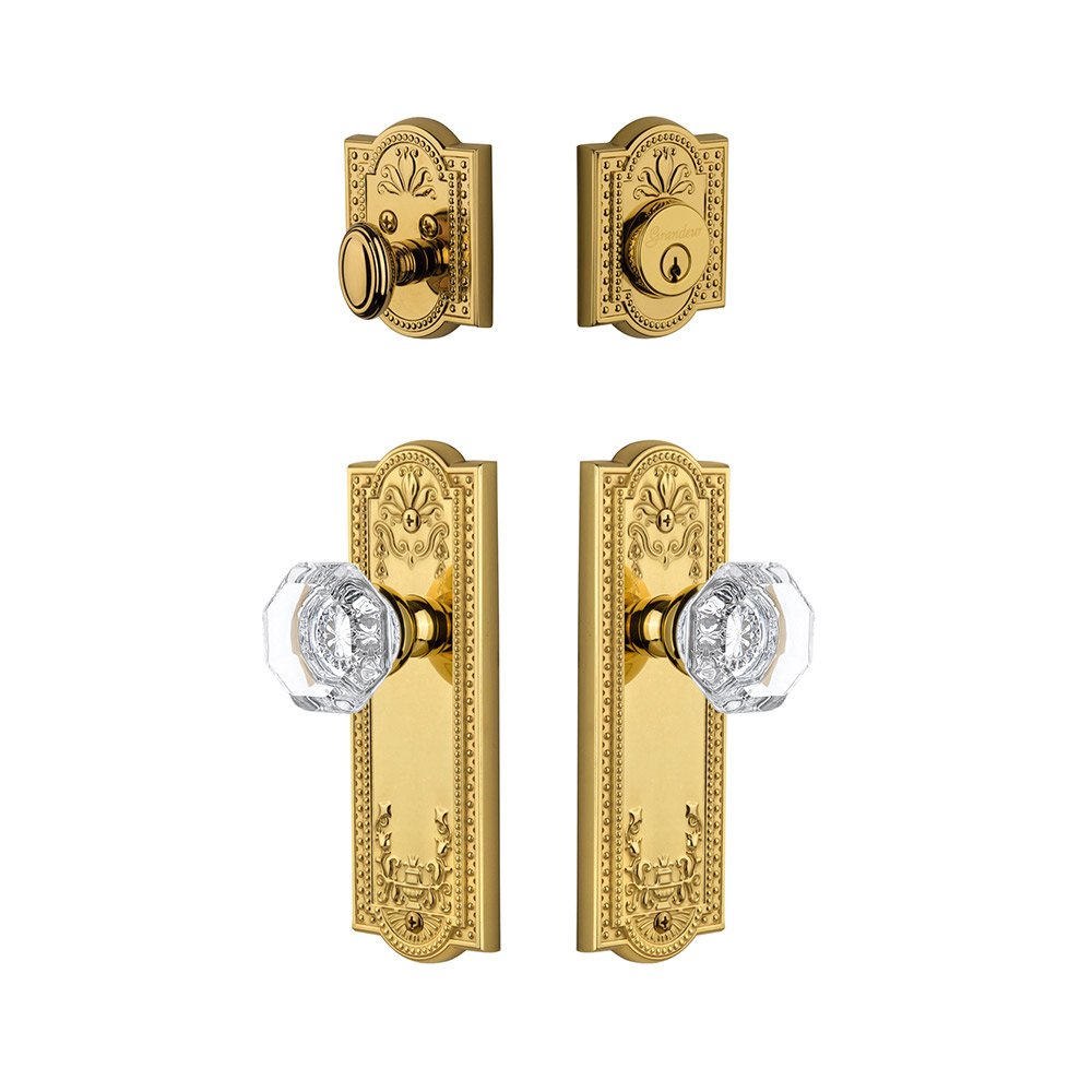 Parthenon Plate With Chambord Crystal Knob & Matching Deadbolt In Lifetime Brass