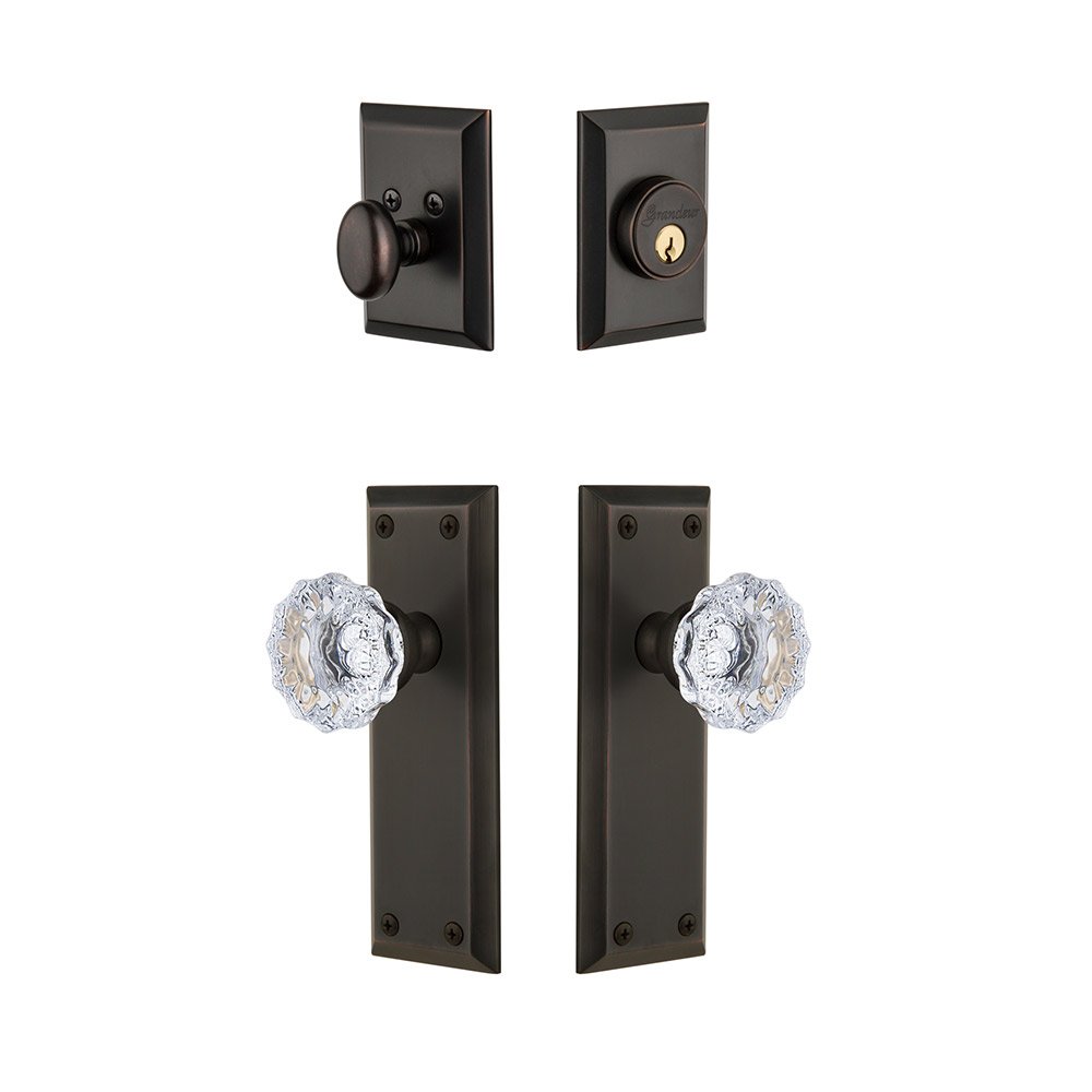 Fifth Avenue Plate With Fontainebleau Crystal Knob & Matching Deadbolt In Timeless Bronze