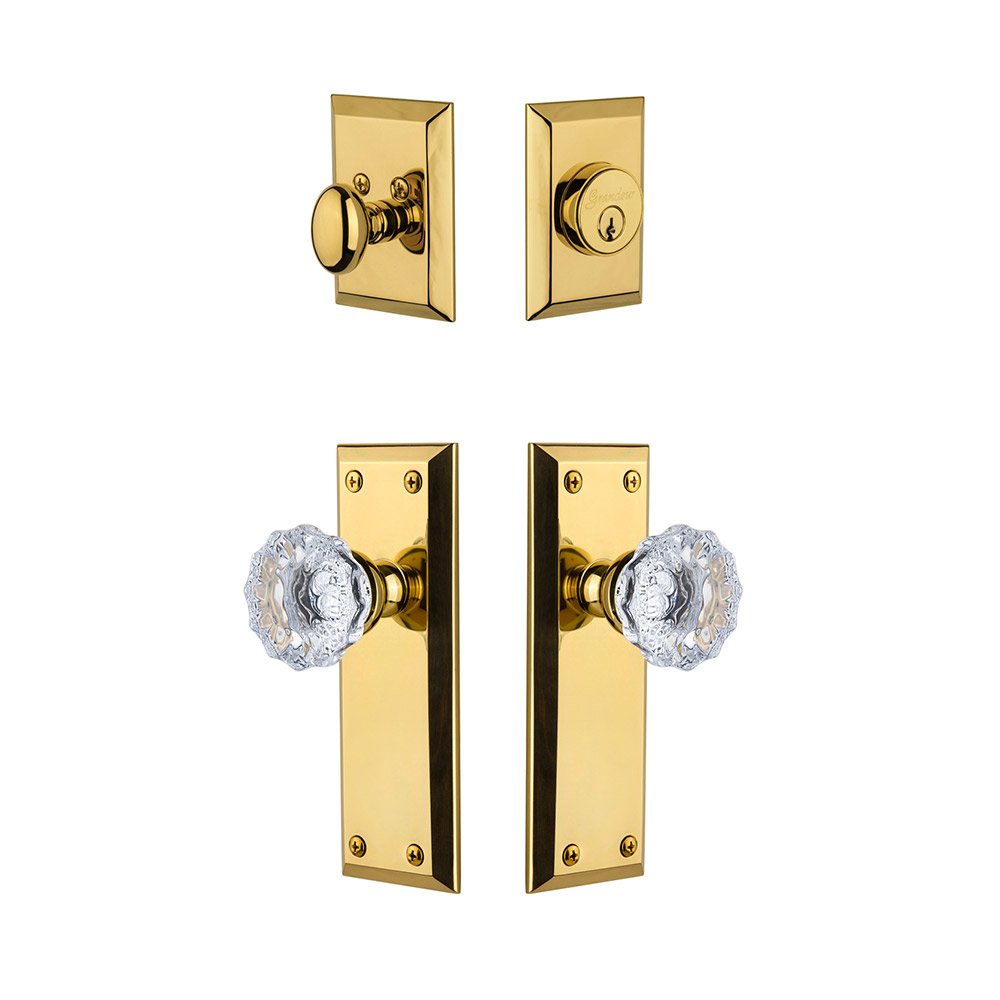 Fifth Avenue Plate With Fontainebleau Crystal Knob & Matching Deadbolt In Lifetime Brass