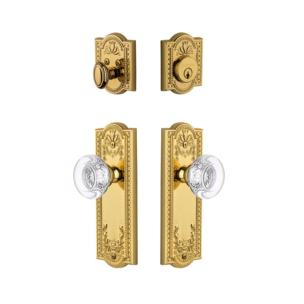 Parthenon Plate With Bordeaux Crystal Knob & Matching Deadbolt In Lifetime Brass