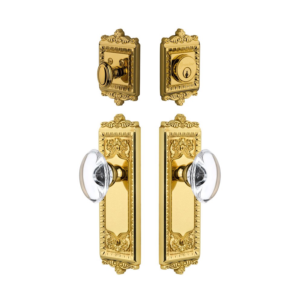 Windsor Plate With Provence Crystal Knob & Matching Deadbolt In Lifetime Brass