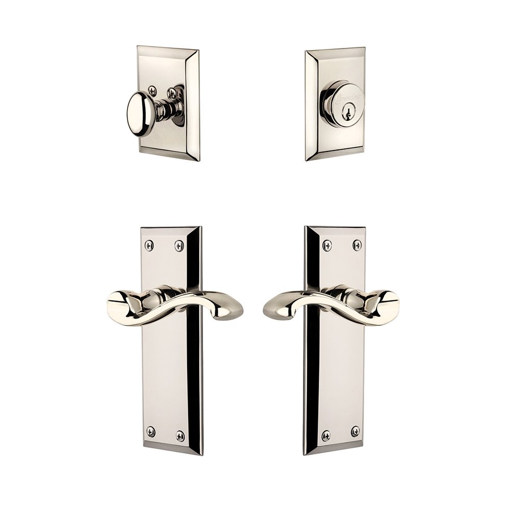 Fifth Avenue Plate With Portfino Lever & Matching Deadbolt In Polished Nickel