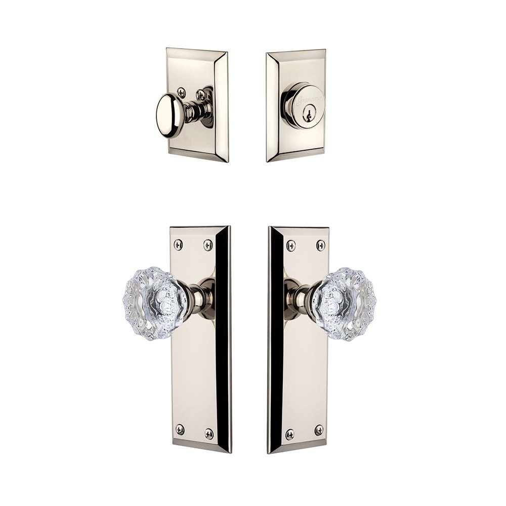 Fifth Avenue Plate With Fontainebleau Crystal Knob & Matching Deadbolt In Polished Nickel