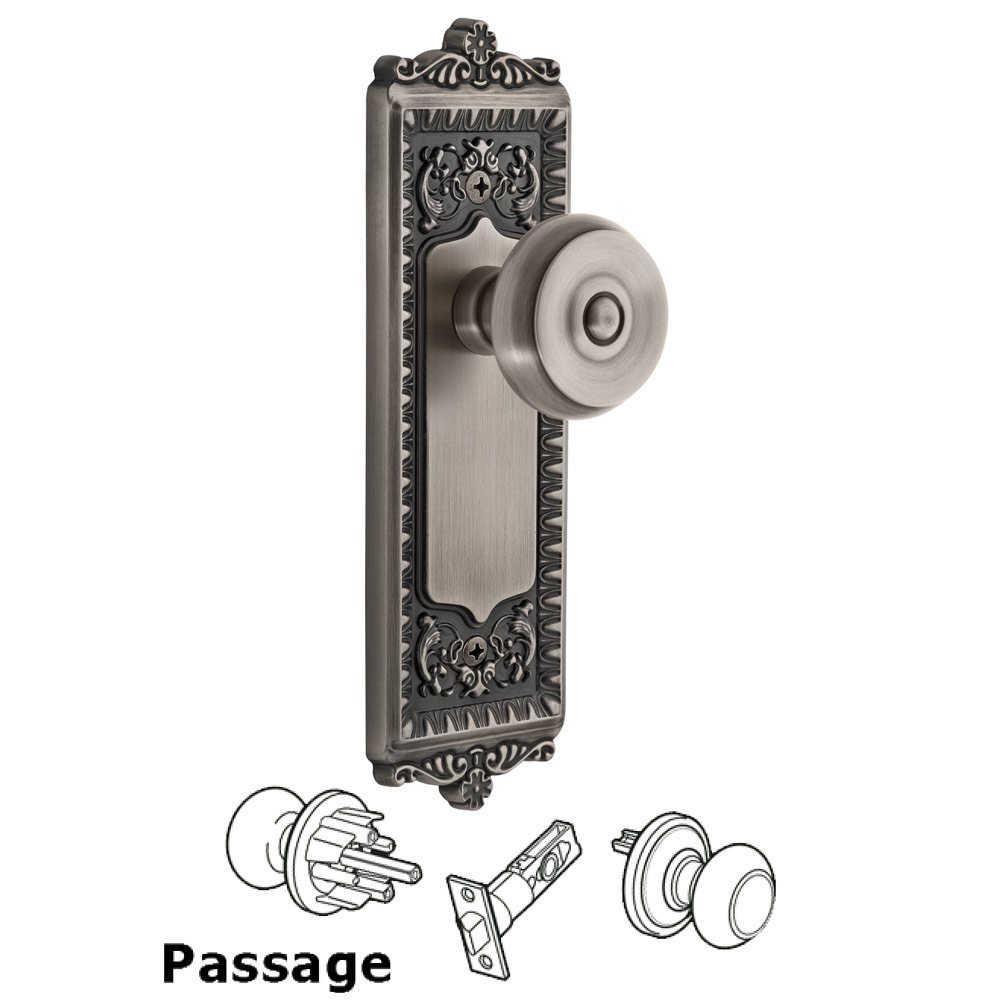Windsor Plate Passage with Bouton Knob in Antique Pewter