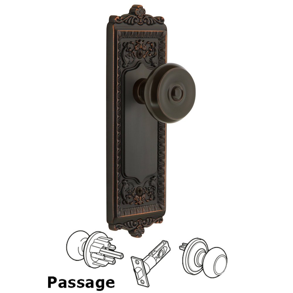 Windsor Plate Passage with Bouton Knob in Timeless Bronze