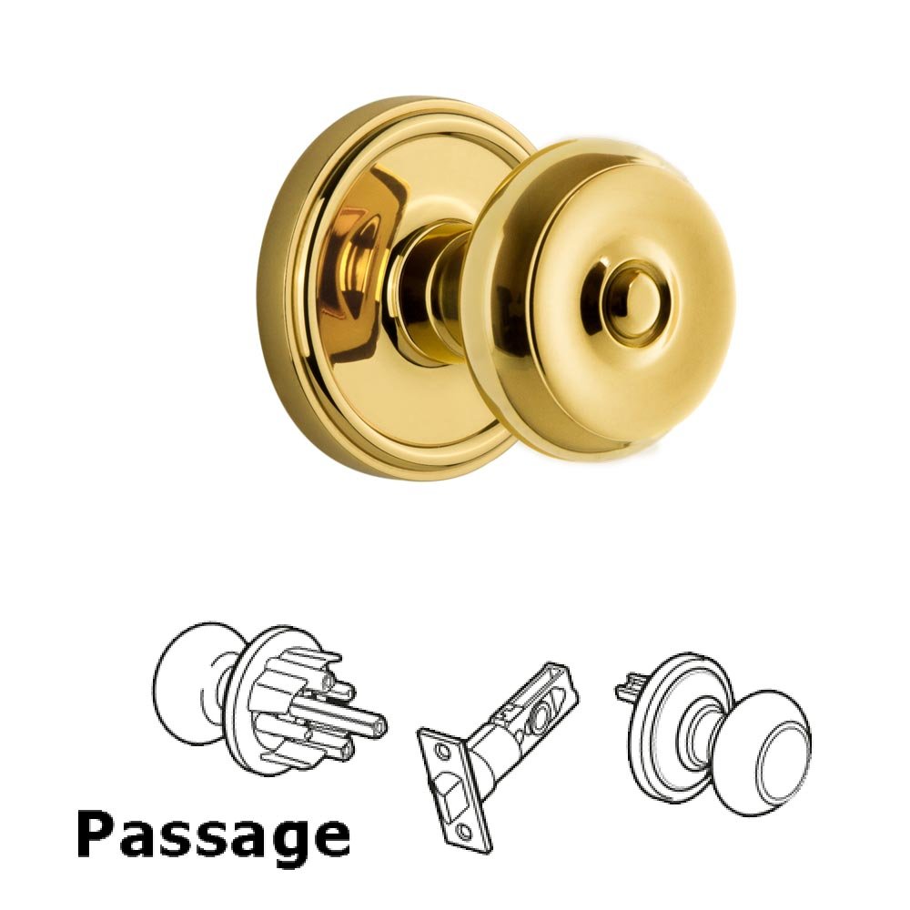 Grandeur Georgetown Plate Passage with Bouton Knob in Polished Brass