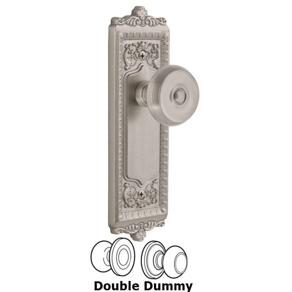Windsor Plate Double Dummy with Bouton Knob in Satin Nickel