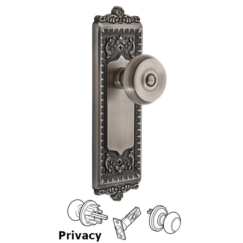 Windsor Plate Privacy with Bouton Knob in Antique Pewter