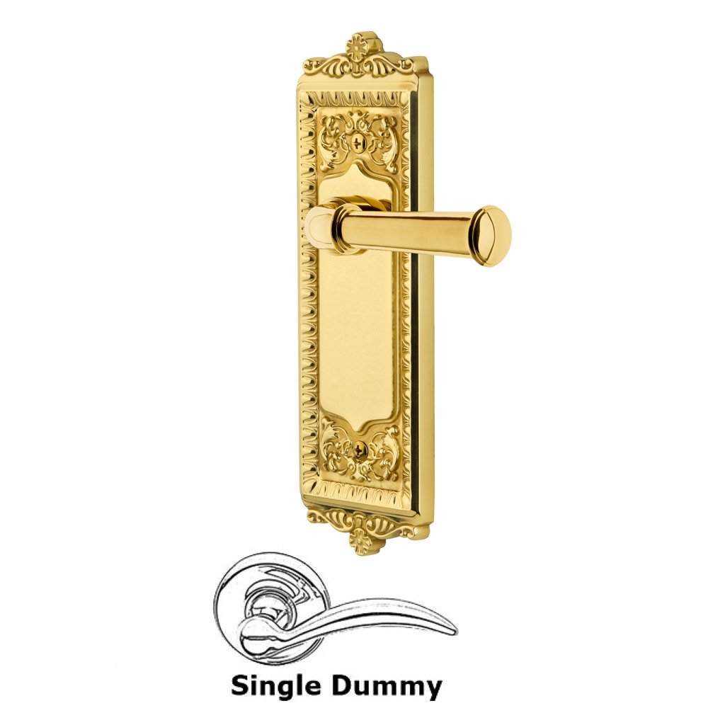 Single Dummy Windsor Plate with Right Handed Georgetown Lever in Polished Brass
