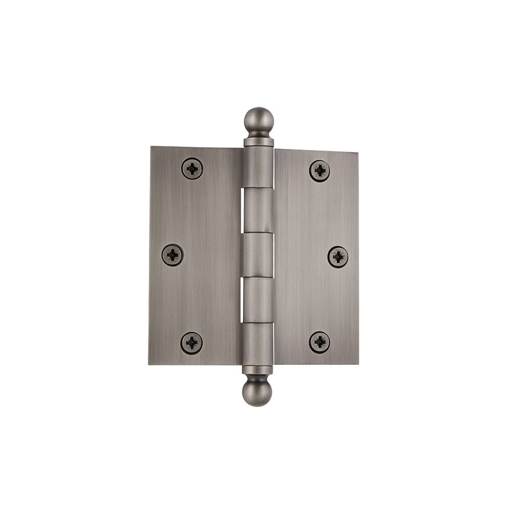 3 1/2" Ball Tip Residential Hinge with Square Corners in Antique Pewter