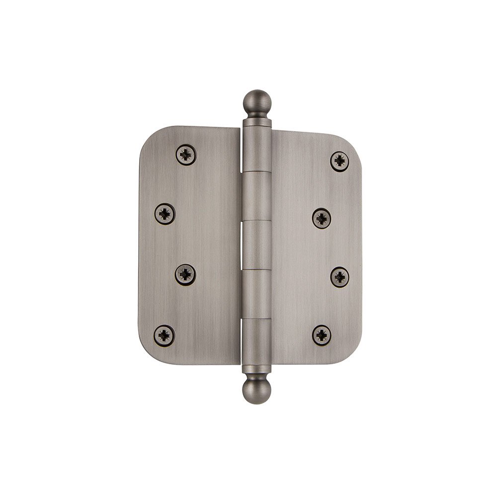 4" Ball Tip Residential Hinge with 5/8" Radius Corners in Antique Pewter
