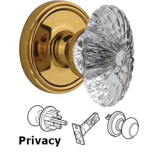 Privacy Knob - Georgetown with Burgundy Crystal Knob in Lifetime Brass