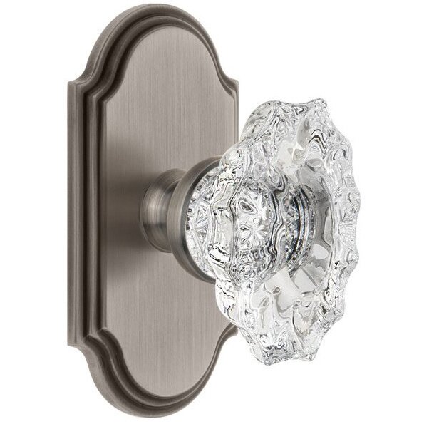 Grandeur Arc Plate Passage with Biarritz Crystal Knob in Antique Pewter