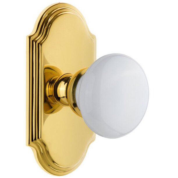 Arc Plate Double Dummy with Hyde Park White Porcelain Knob in Lifetime Brass