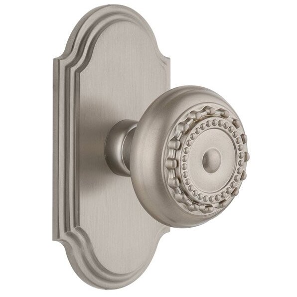 Grandeur Arc Plate Double Dummy with Parthenon Knob in Satin Nickel