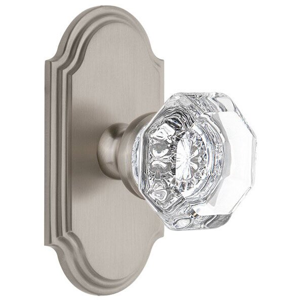 Grandeur Arc Plate Double Dummy with Chambord Crystal Knob in Satin Nickel