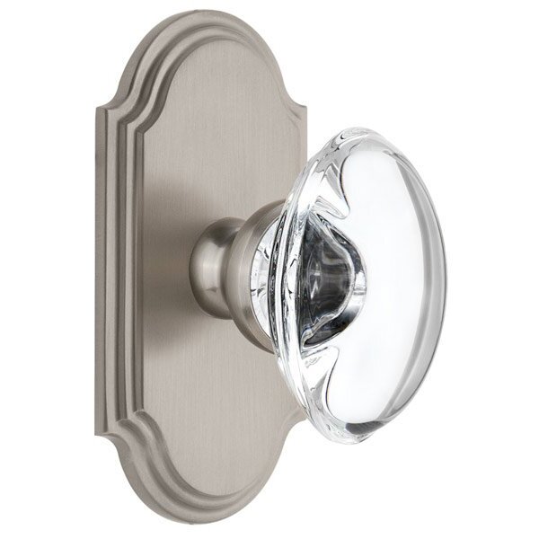 Grandeur Arc Plate Double Dummy with Provence Crystal Knob in Satin Nickel