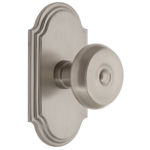Grandeur Arc Plate Double Dummy with Bouton Knob in Satin Nickel