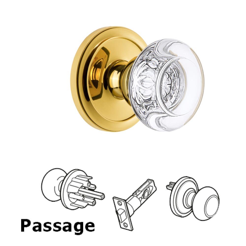 Grandeur Circulaire Rosette Passage with Bordeaux Crystal Knob in Lifetime Brass