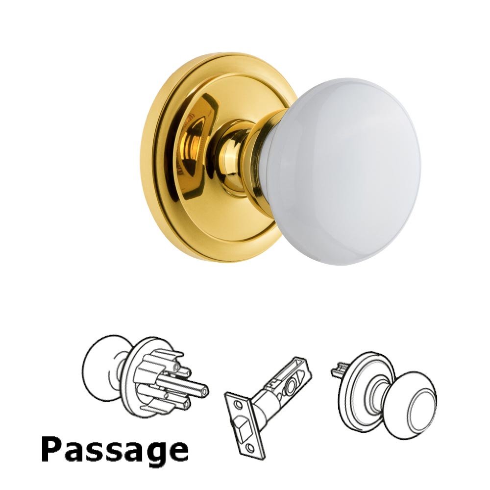 Circulaire Rosette Passage with Hyde Park White Porcelain Knob in Lifetime Brass