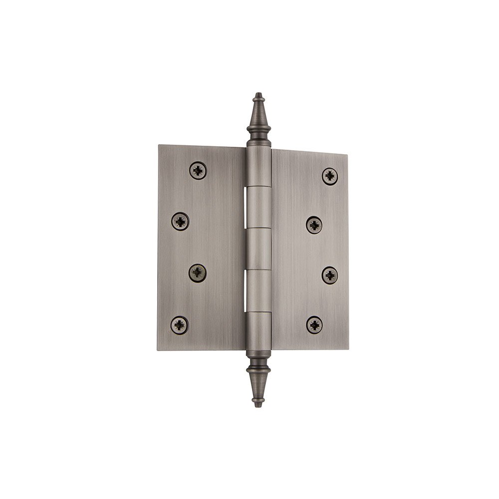 4" Steeple Tip Residential Hinge with Square Corners in Antique Pewter