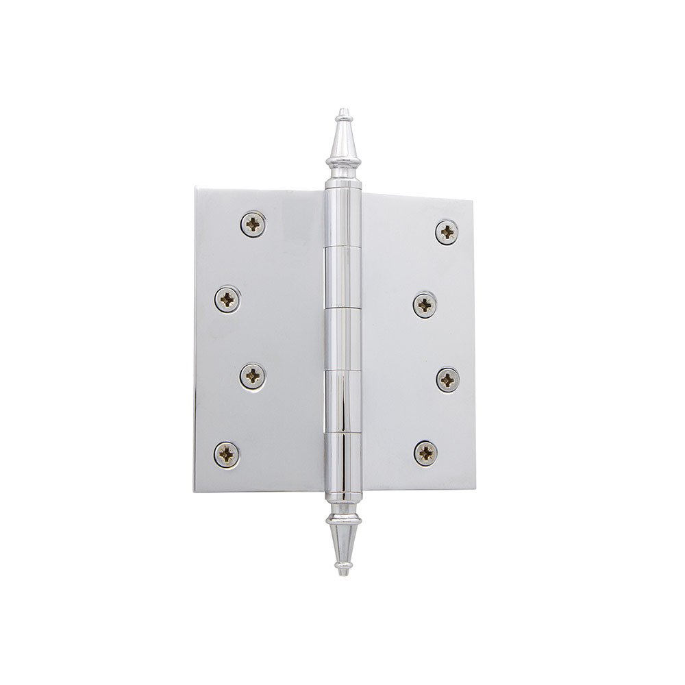 4" Steeple Tip Residential Hinge with Square Corners in Bright Chrome