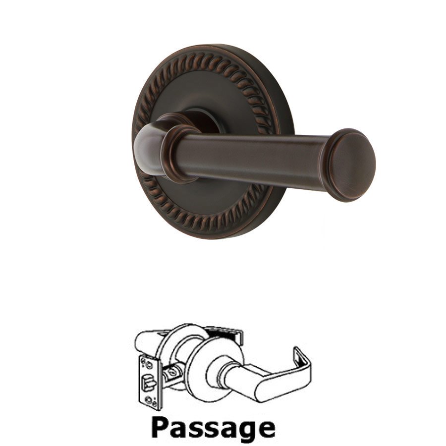 Newport Plate Passage with Georgetown Right Handed Lever in Timeless Bronze