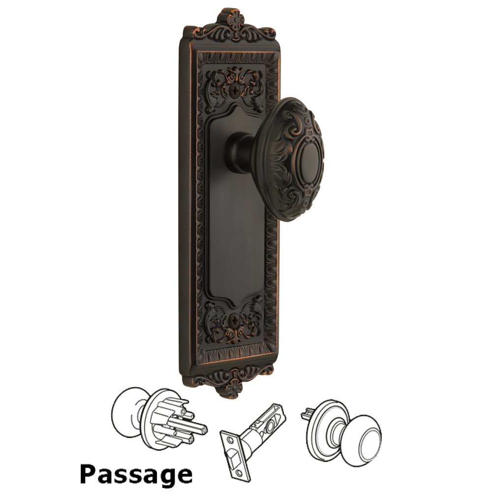 Windsor Plate Passage with Grande Victorian knob in Timeless Bronze