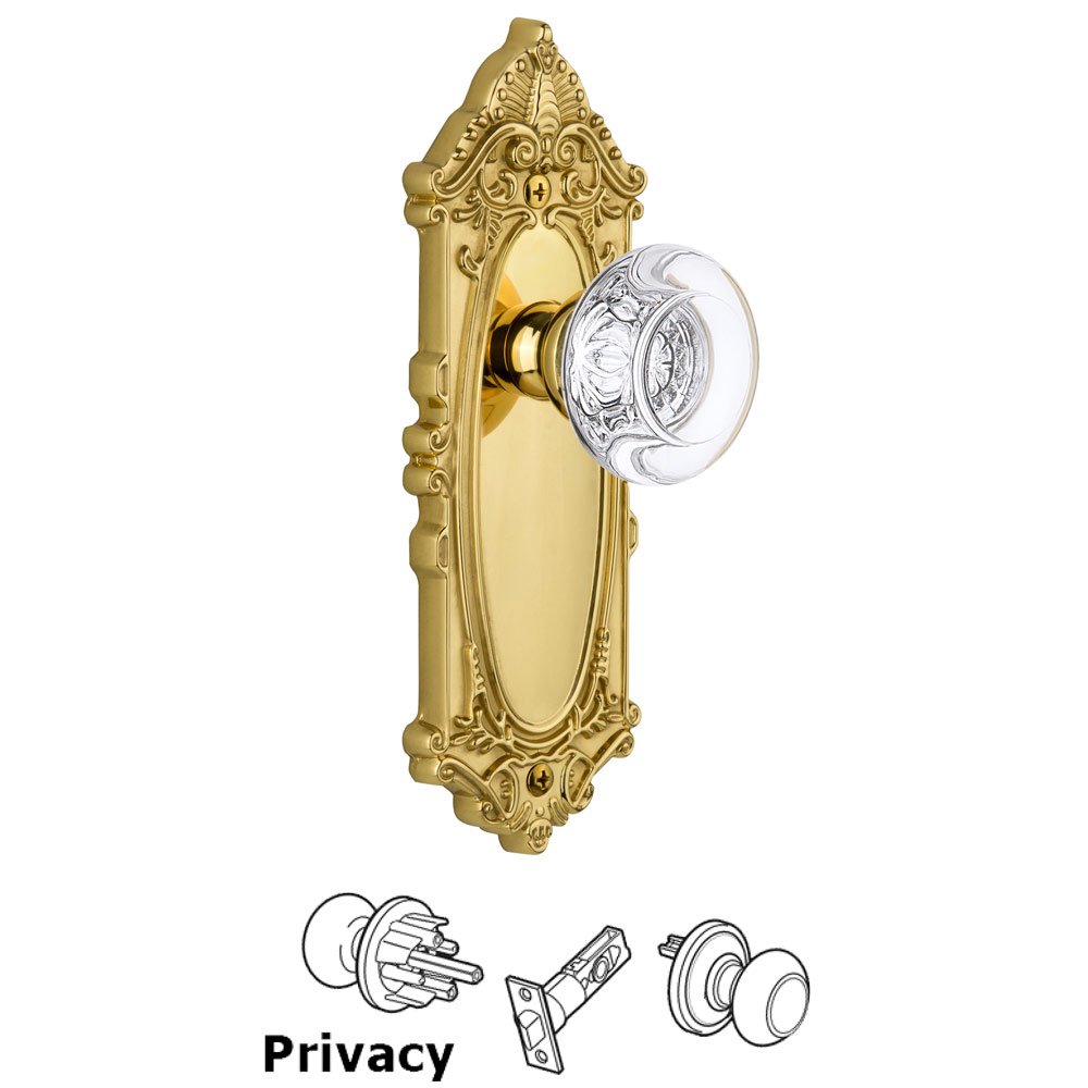 Grandeur Grande Victorian Plate Privacy with Bordeaux Knob in Polished Brass