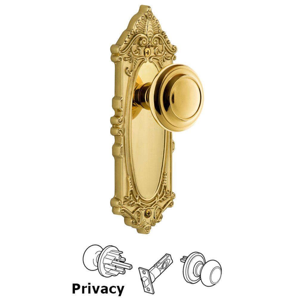 Grandeur Grande Victorian Plate Privacy with Circulaire Knob in Polished Brass
