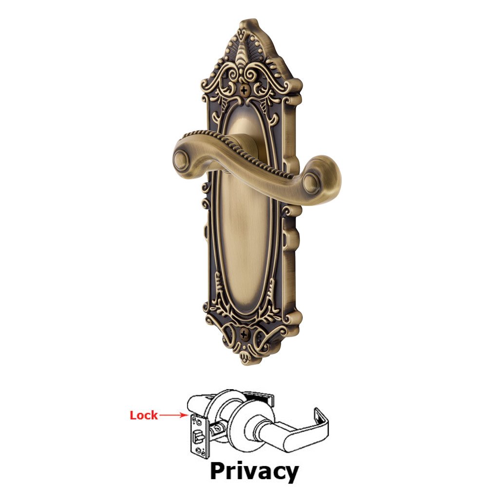 Grandeur Grande Victorian Plate Privacy with Newport Lever in Vintage Brass