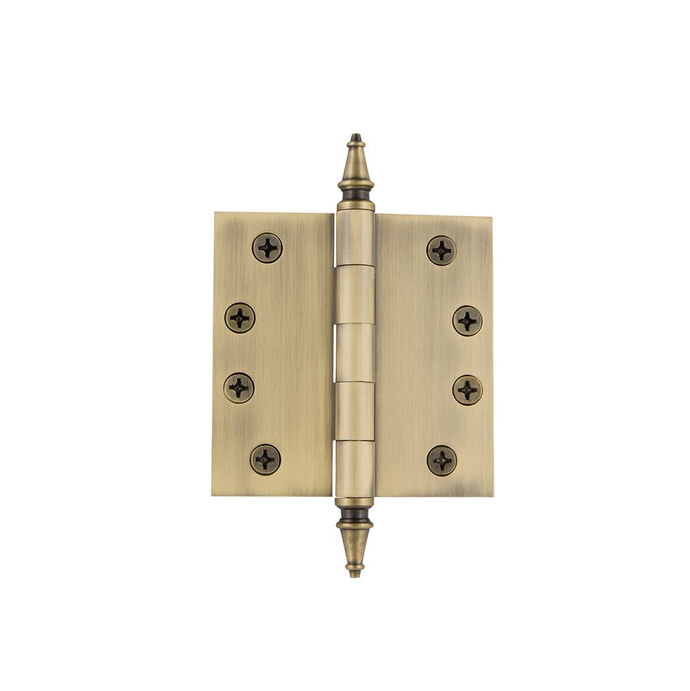 4" Steeple Tip Heavy Duty Hinge with Square Corners in Vintage Brass