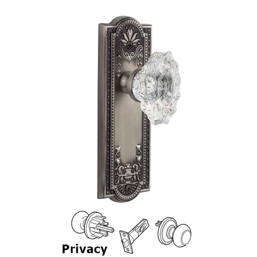 Grandeur Parthenon Plate Privacy with Biarritz Knob in Antique Pewter