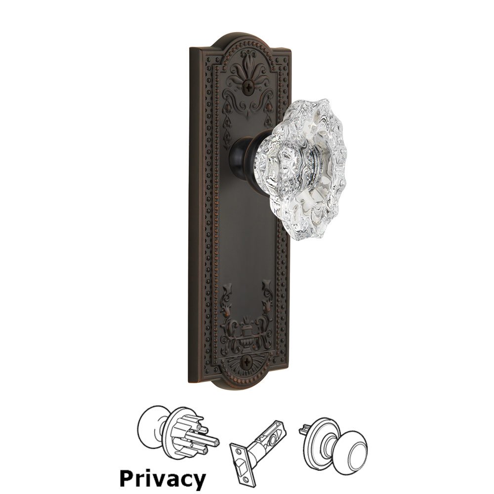 Grandeur Parthenon Plate Privacy with Biarritz Knob in Timeless Bronze