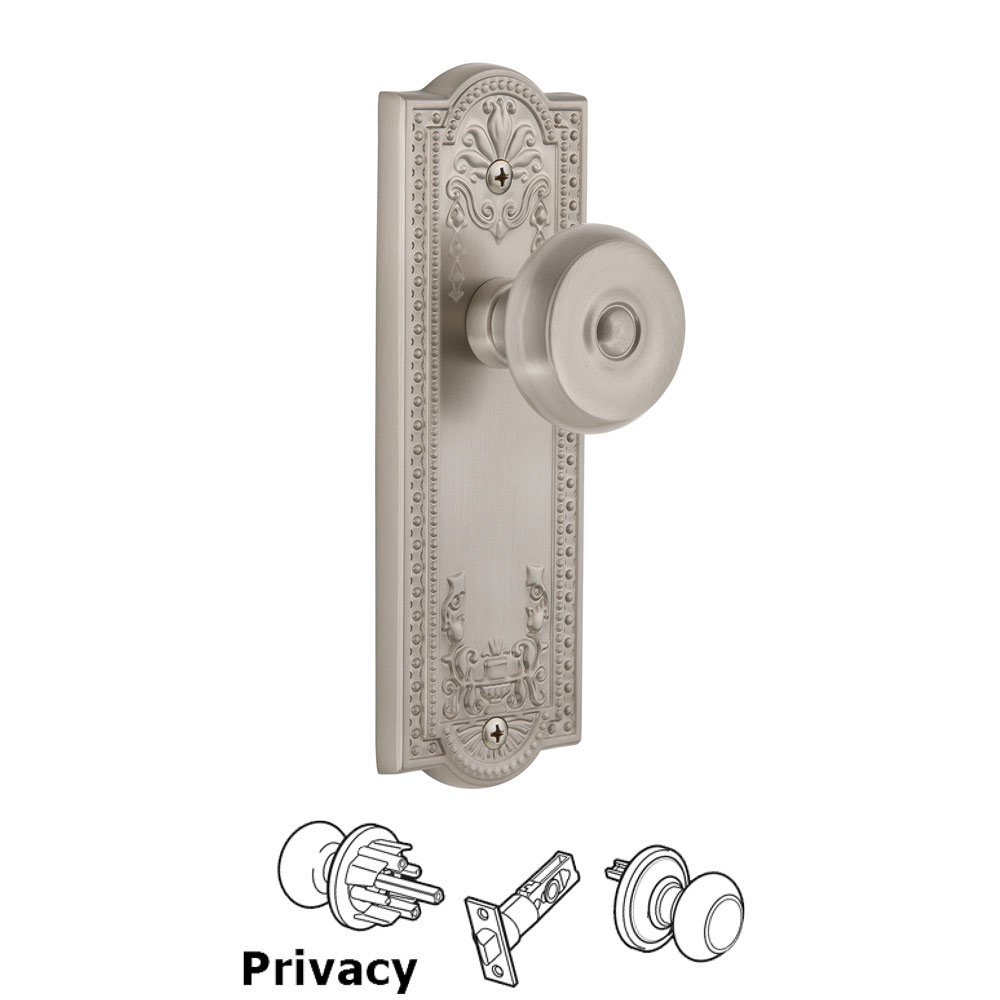 Grandeur Parthenon Plate Privacy with Bouton Knob in Satin Nickel