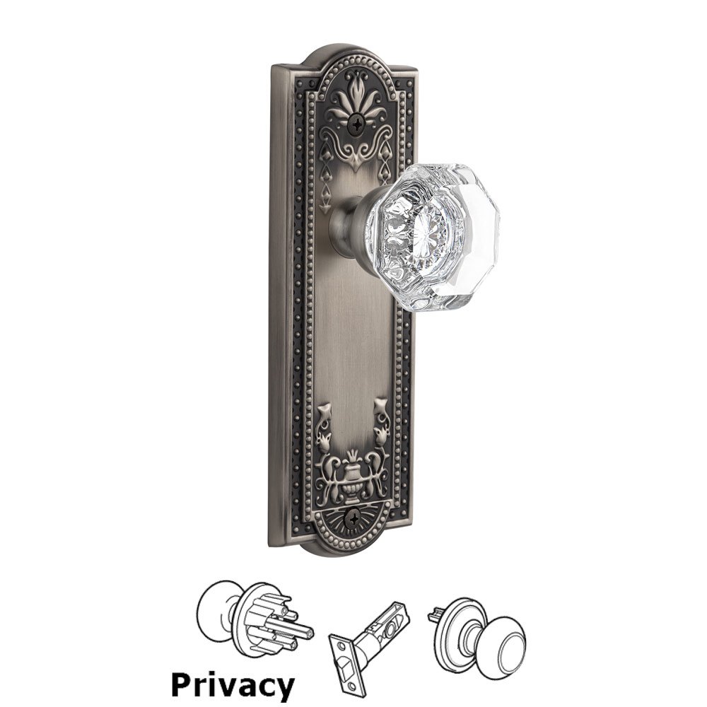 Grandeur Parthenon Plate Privacy with Chambord Knob in Antique Pewter