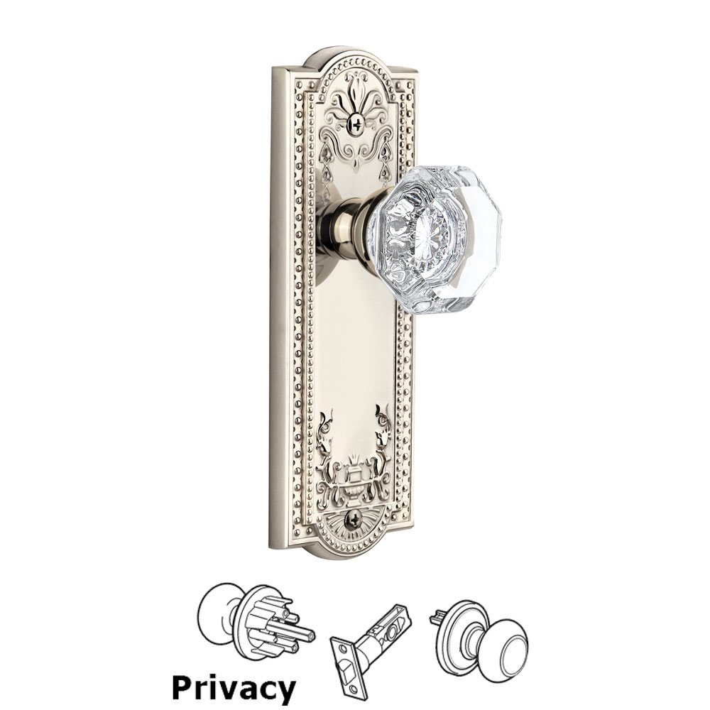 Grandeur Parthenon Plate Privacy with Chambord Knob in Polished Nickel
