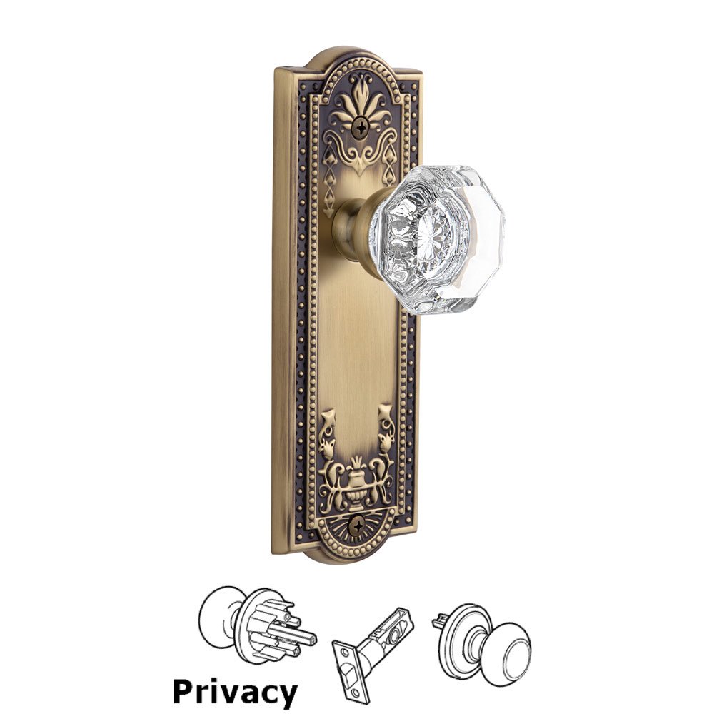 Grandeur Parthenon Plate Privacy with Chambord Knob in Vintage Brass