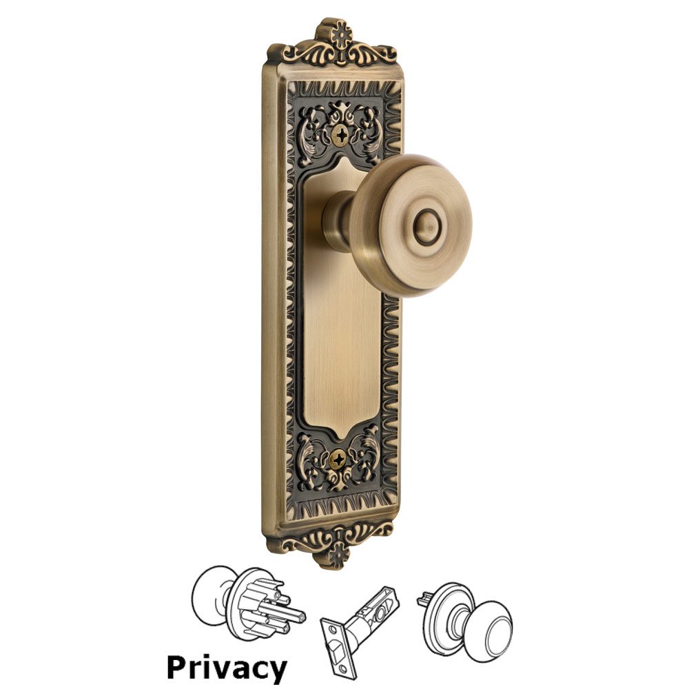Windsor Plate Privacy with Bouton Knob in Vintage Brass