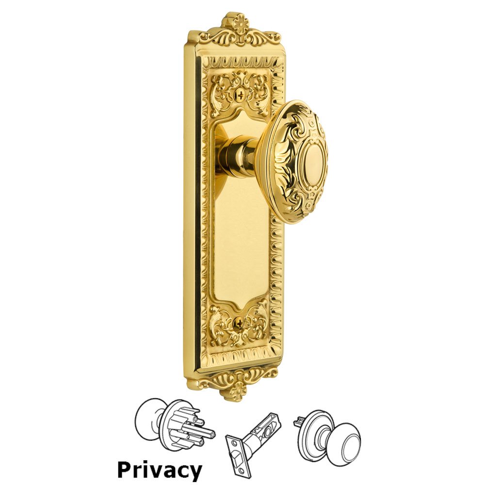 Windsor Plate Privacy with Grande Victorian knob in Lifetime Brass