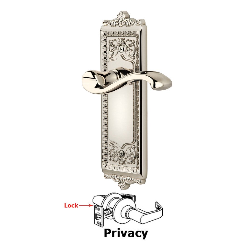 Privacy Windsor Plate with Right Handed Portofino Lever in Polished Nickel
