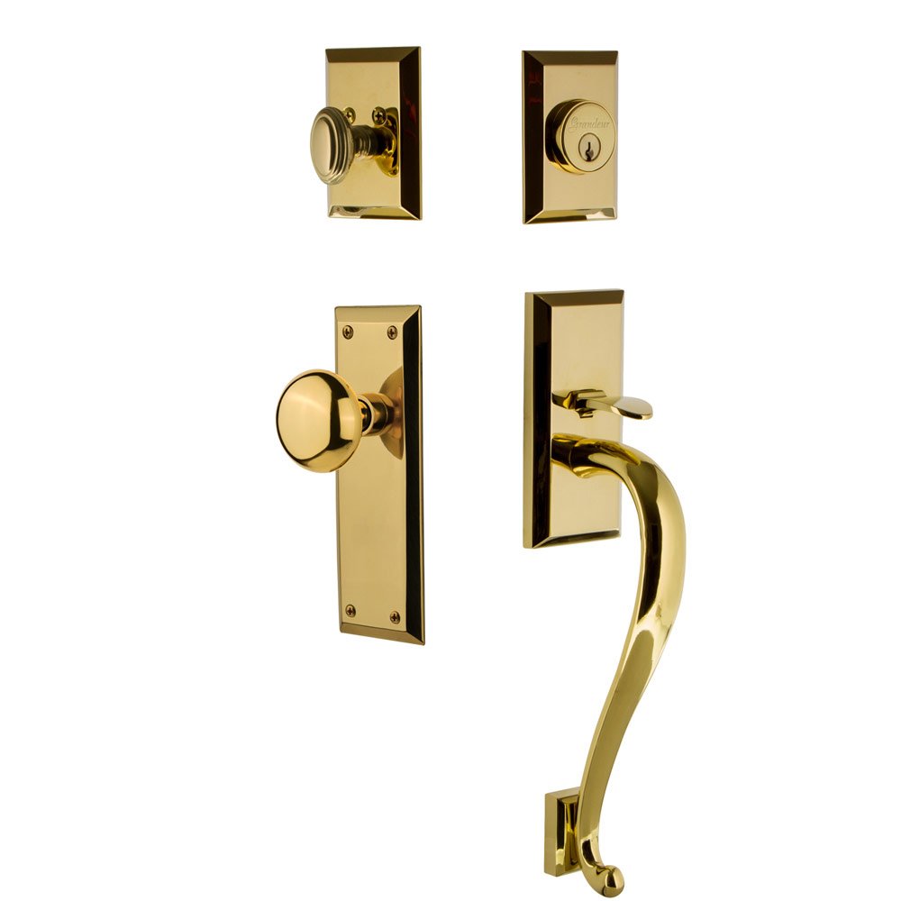 Fifth Avenue Plate S Grip Entry Set Fifth Avenue Knob in Lifetime Brass
