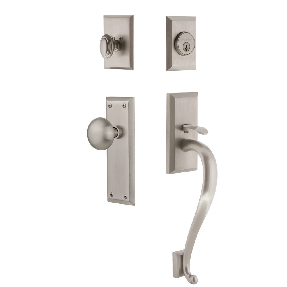 Fifth Avenue Plate S Grip Entry Set Fifth Avenue Knob in Satin Nickel