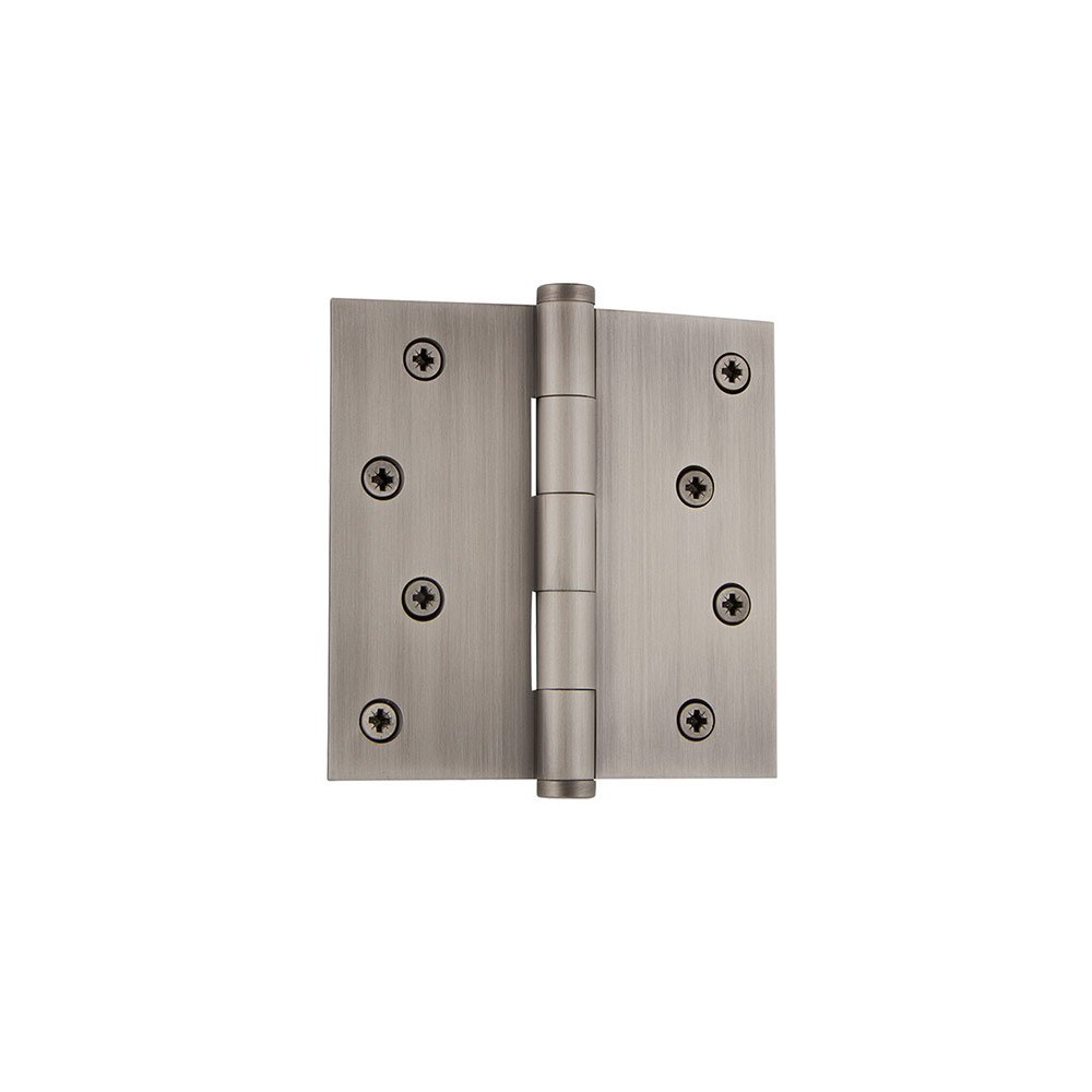 4" Button Tip Residential Hinge with Square Corners in Antique Pewter