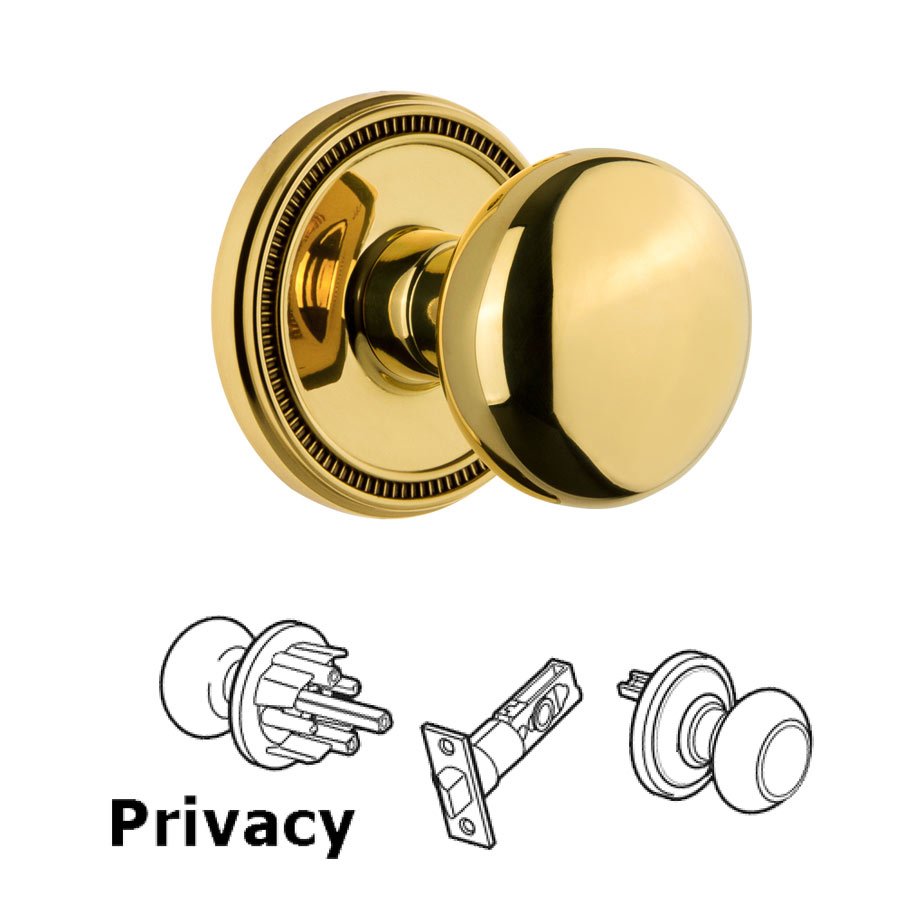 Soleil Rosette Privacy with Fifth Avenue Knob in Polished Brass