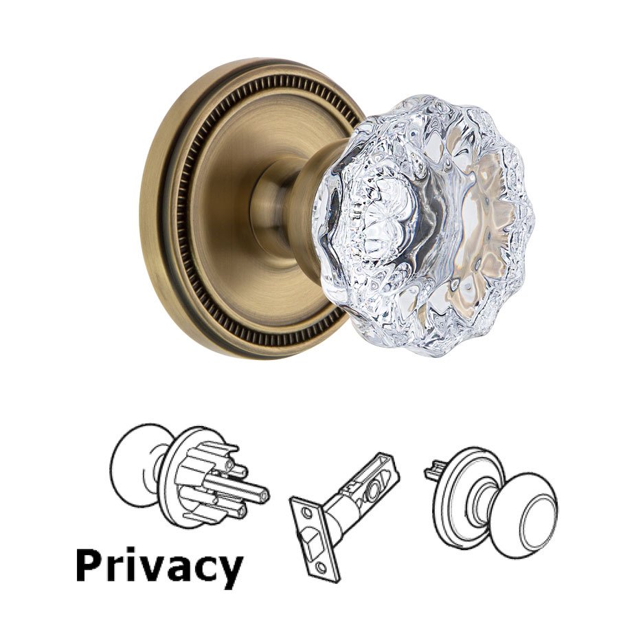 Soleil Rosette Privacy with Fontainebleau Crystal Knob in Vintage Brass