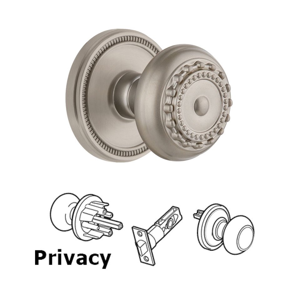 Soleil Rosette Privacy with Parthenon Knob in Satin Nickel