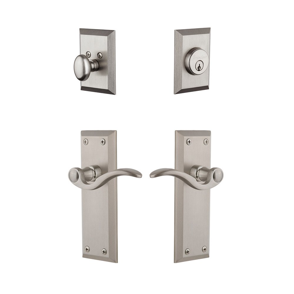 Fifth Avenue Plate With Bellagio Lever & Matching Deadbolt In Satin Nickel
