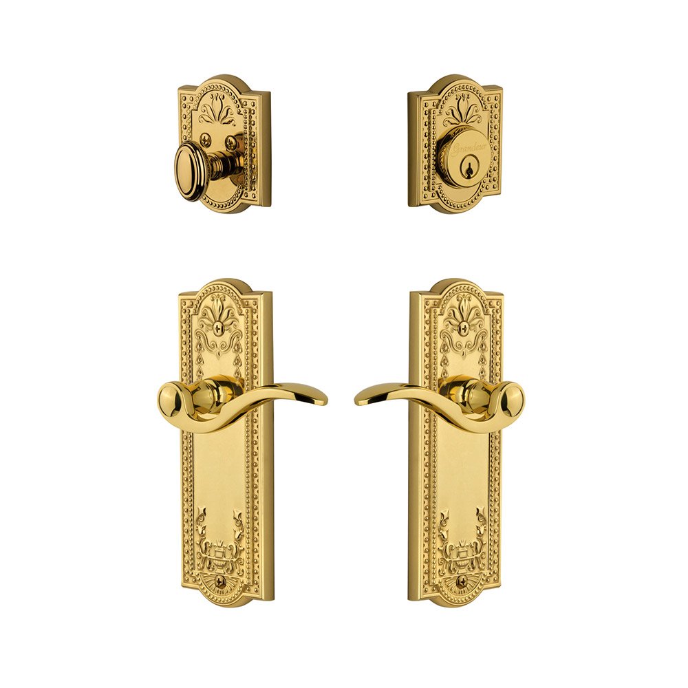 Parthenon Plate With Bellagio Lever & Matching Deadbolt In Lifetime Brass