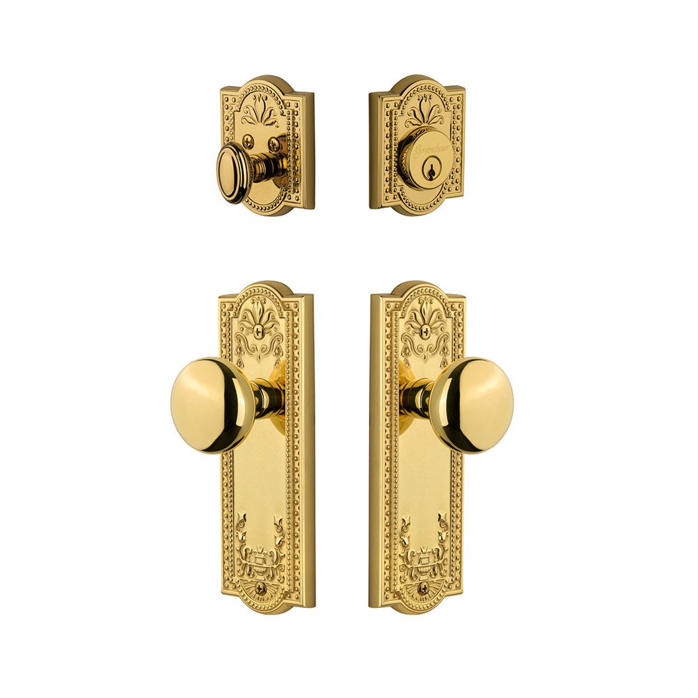 Parthenon Plate With Fifth Avenue Knob & Matching Deadbolt In Lifetime Brass